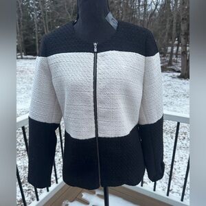 Chico's New Tweed Black and White Zipper Jacket Size 0